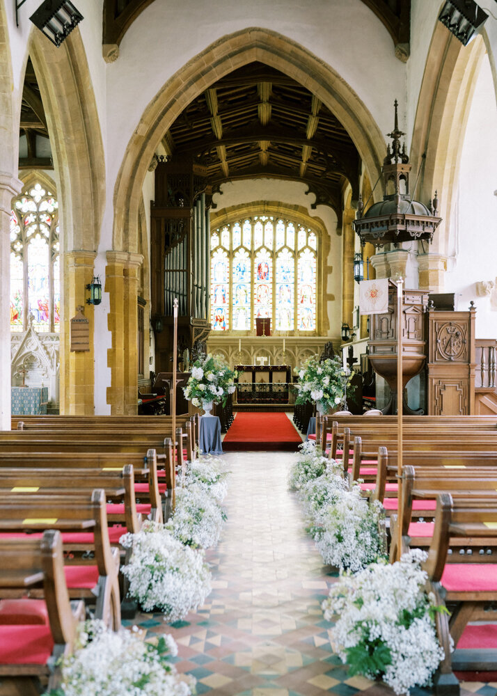 luxury wedding church flower decorations in white colour