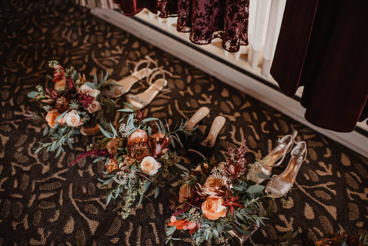 Photographers Jackson Hole capture bridal shoes and bouquet