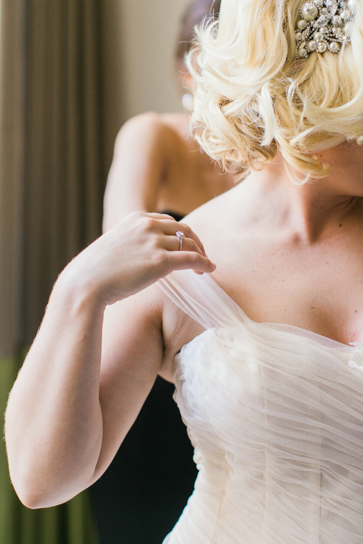 A closeup detail of a bride getting ready for her wedding day in Chicago
