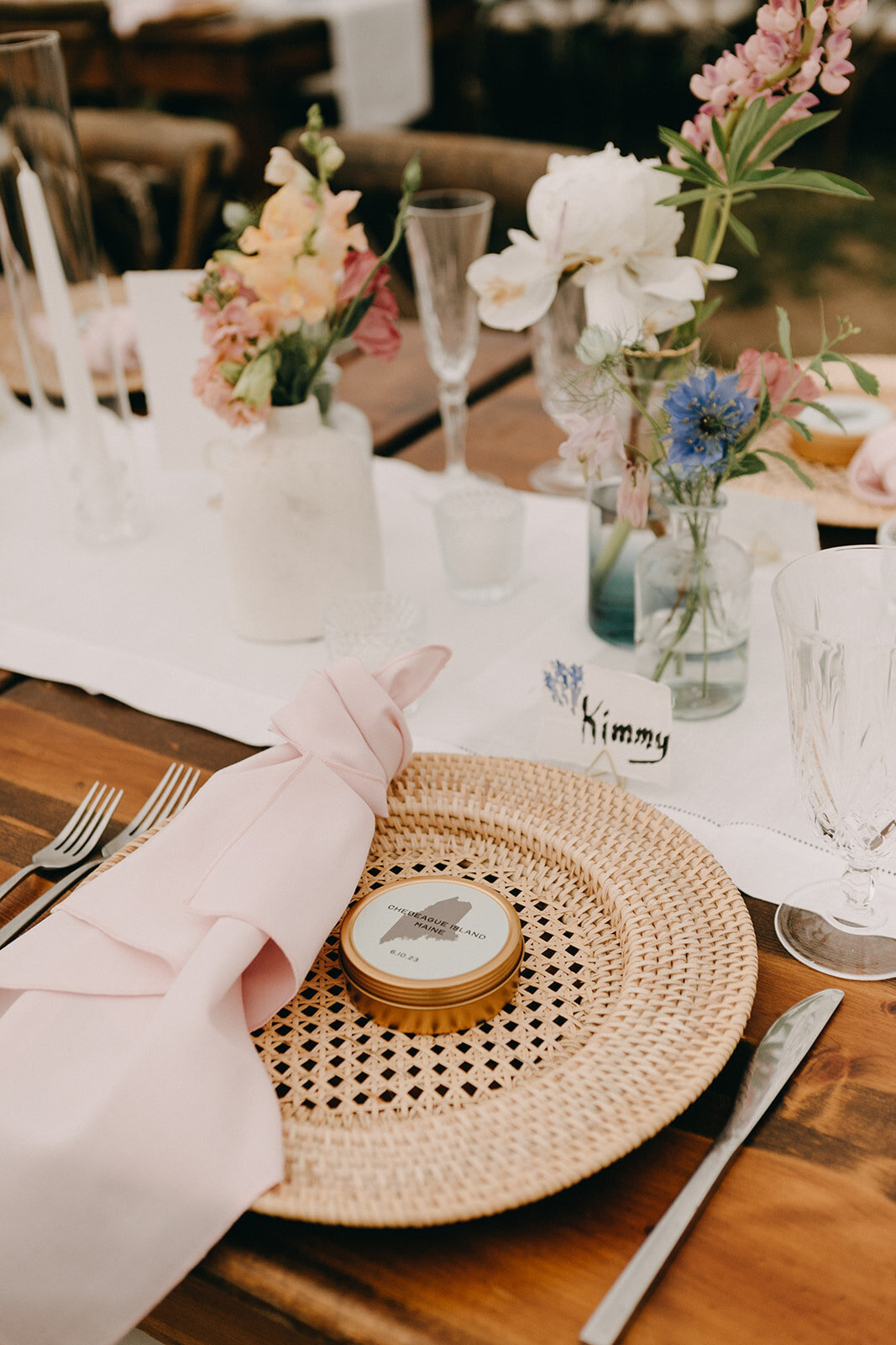 Florals and tablescape at Maine wedding