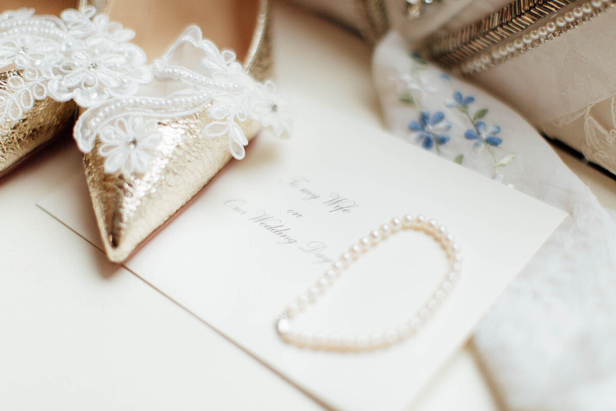 Wedding invitation and bridal accessories. 