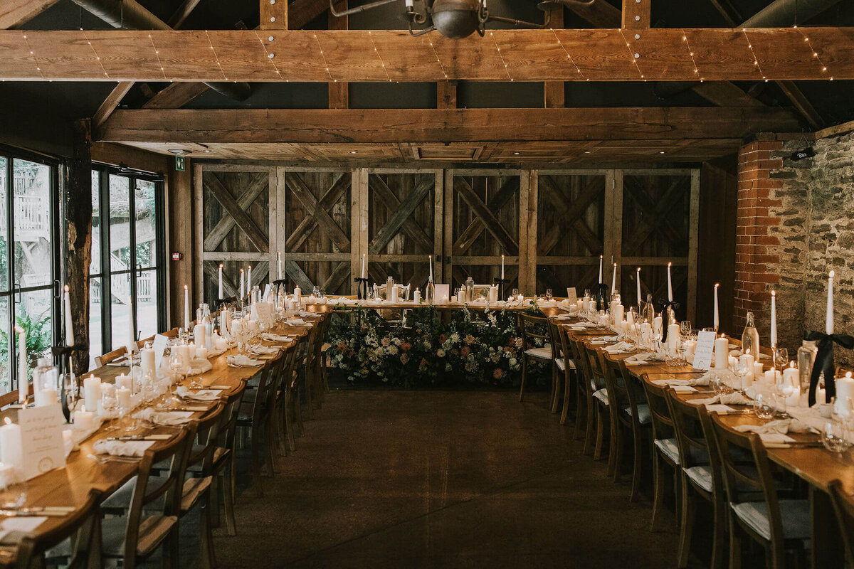 Wedding breakfast set up at Dewsall Court