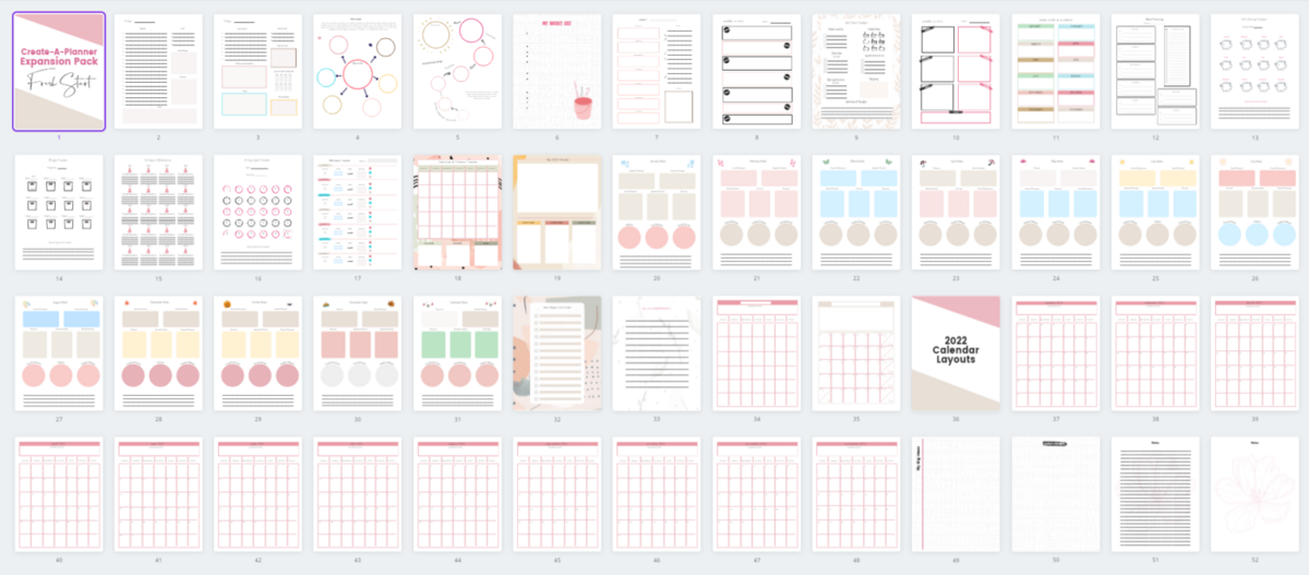 Screen shot of all pages in Create-A-Planner Expansion Pack
