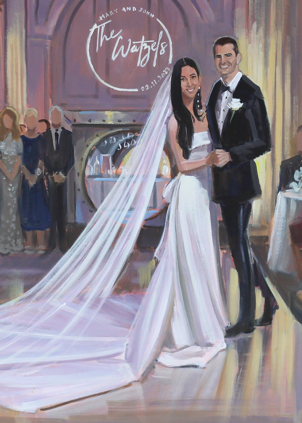 Live Wedding Painter, Ben Keys, close up of live wedding painting created at The Treasury on the Plaza in St. Augustine, Florida