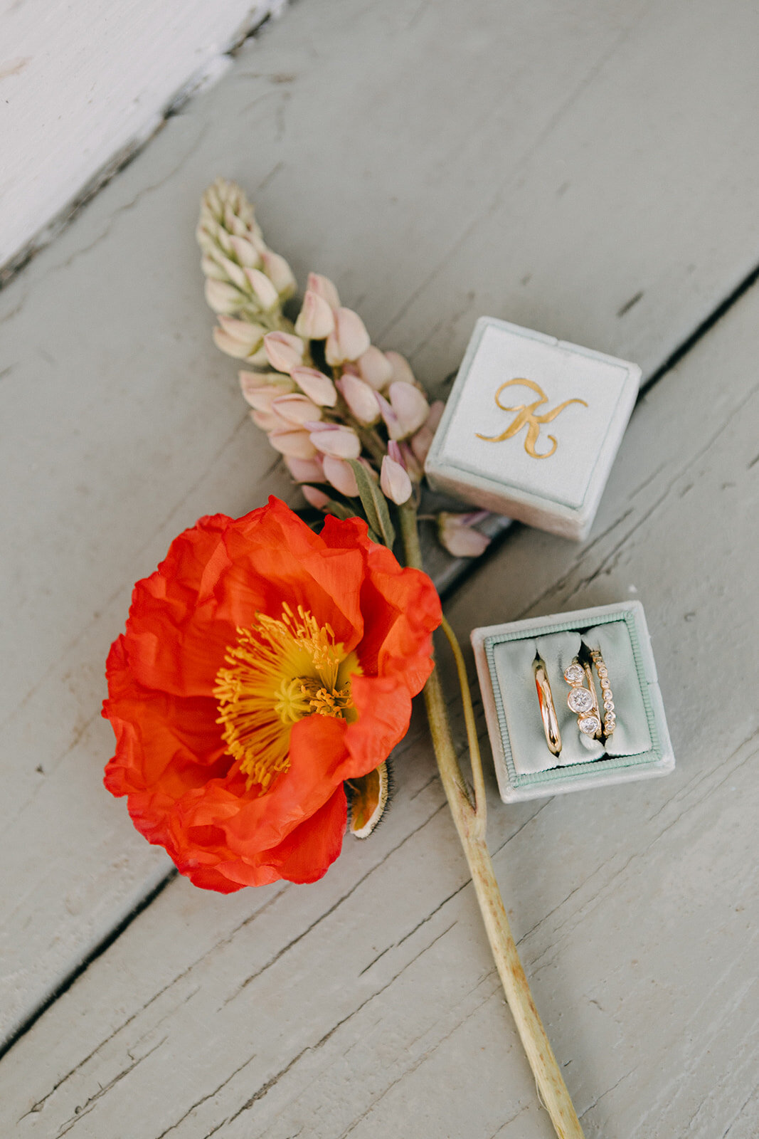 Rings and florals for Maine wedding