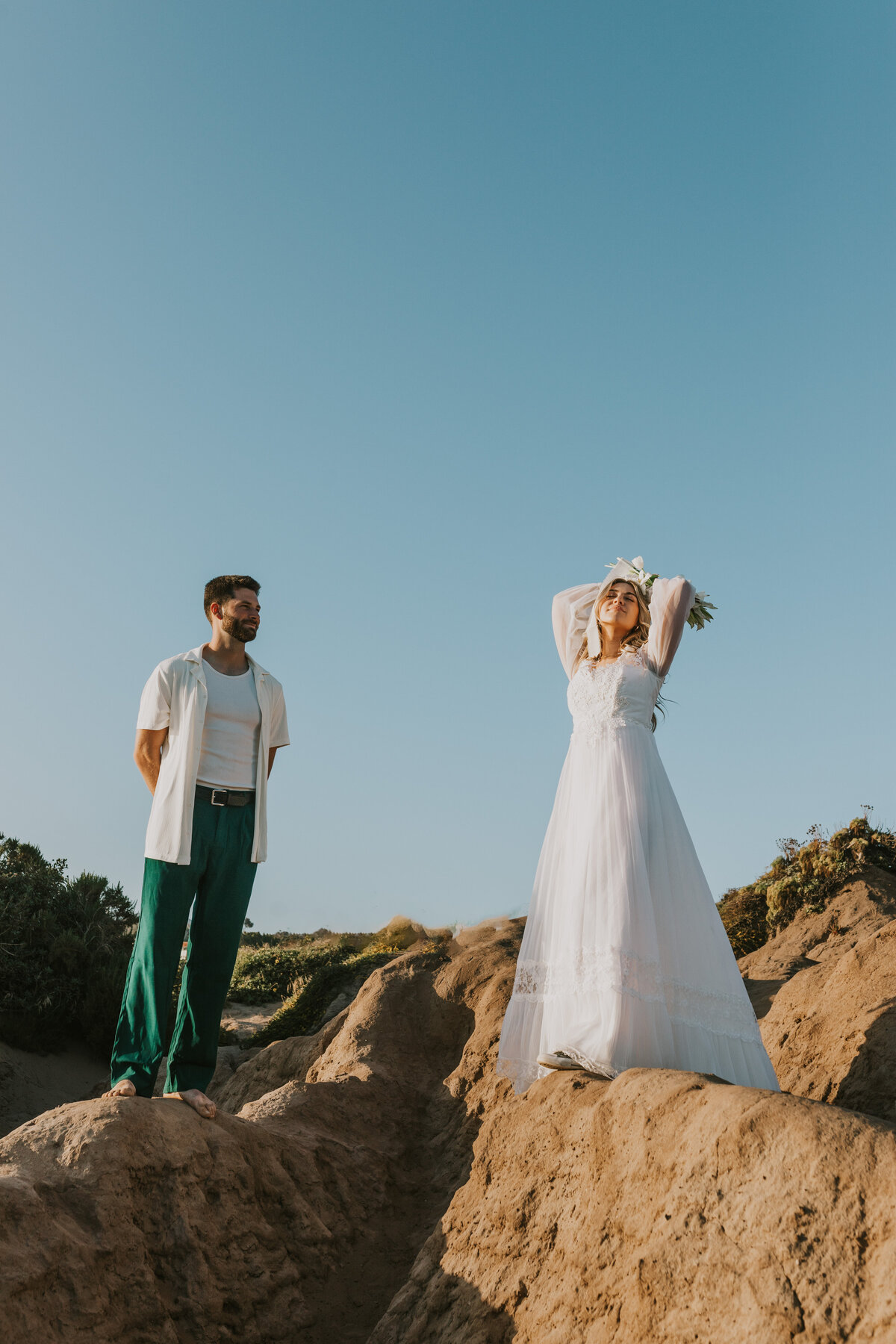 Bride and groom celebrating in nature, Indiana outdoor wedding.