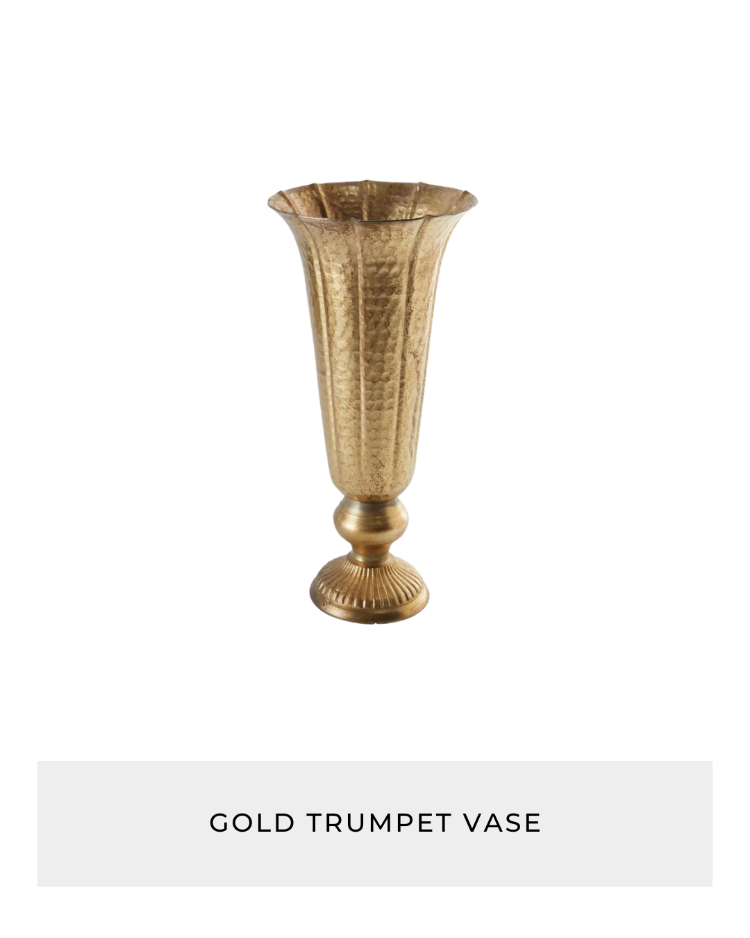 Gold trumpet vase rental for Glen Rose weddings and parties by Kendra’s Events