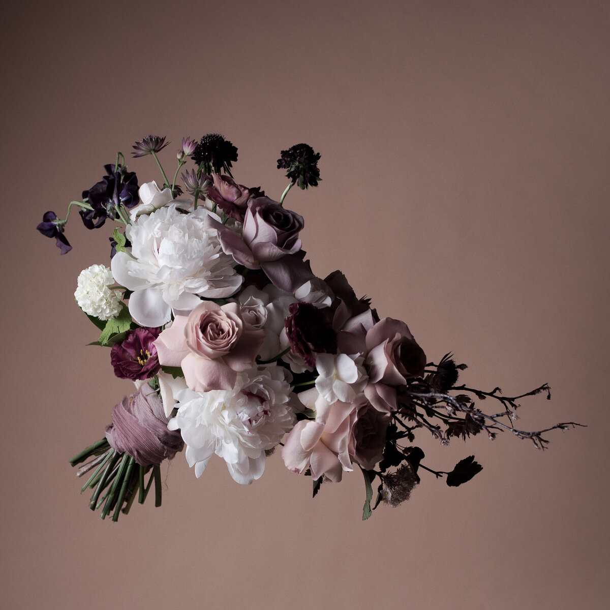 Elegant purple and white bouquet by Foxglove Studio, contemporary Calgary, Alberta wedding florist, featured on the Brontë Bride Vendor Guide.