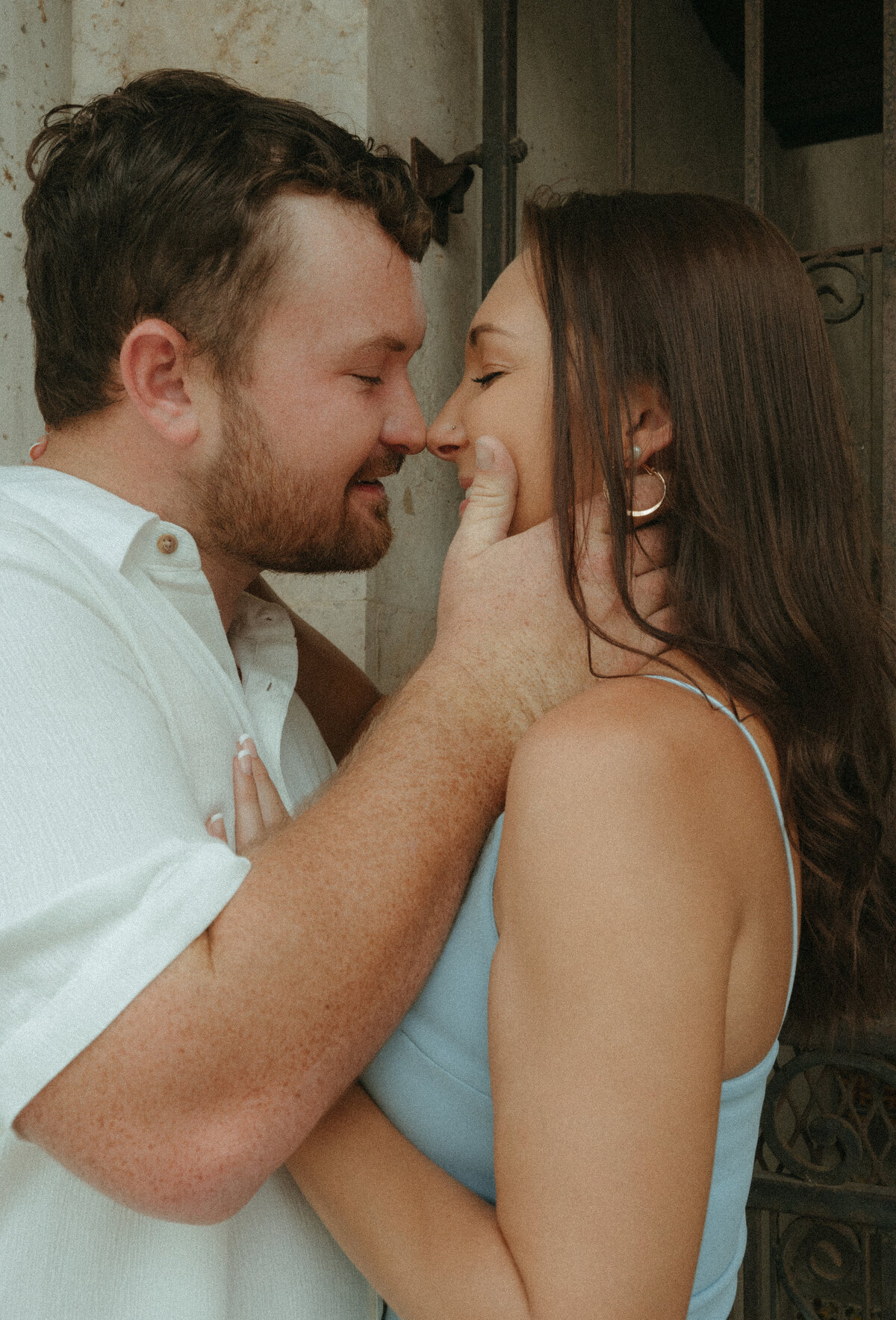 couple holding each other during engagement session