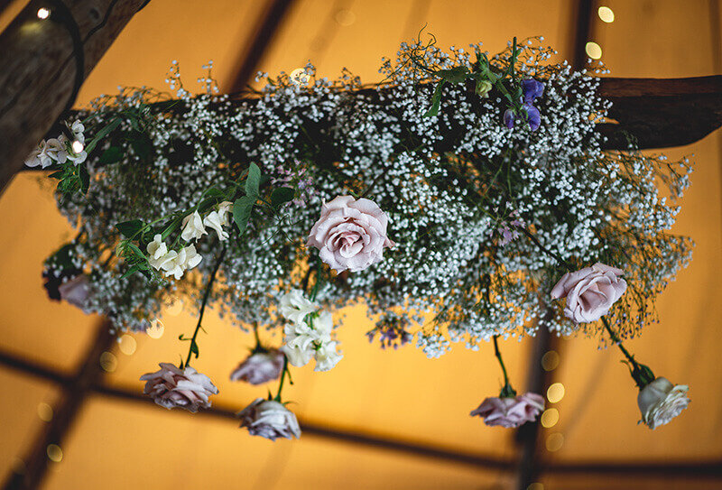 Suspended wedding flowers hanging