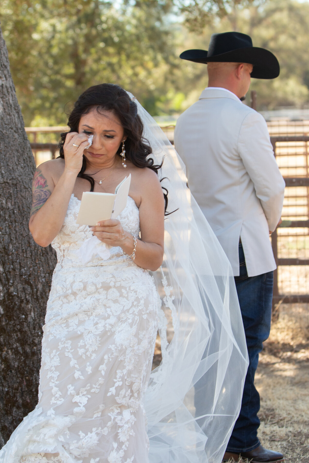 bride crying first look