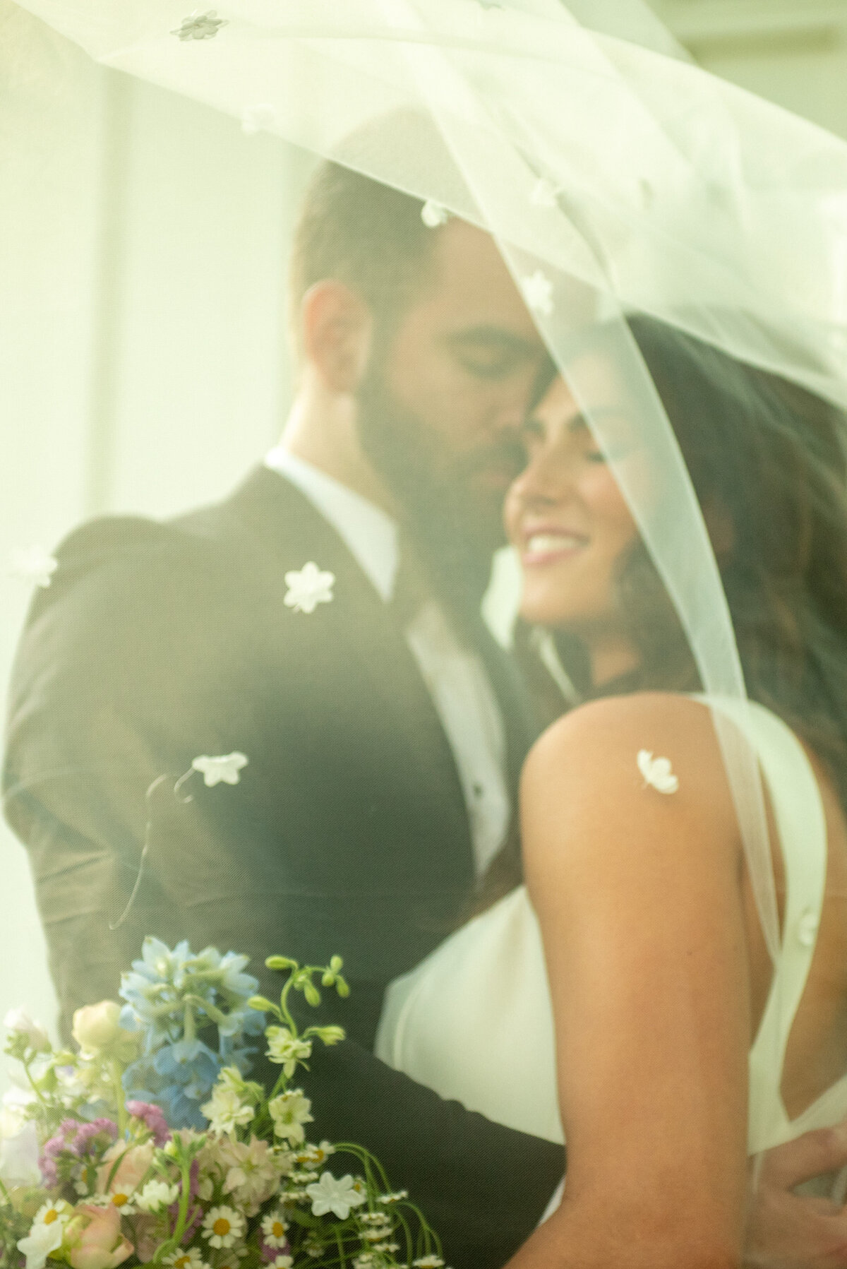 Bride and Groom Under Veil Romantic Wedding Houston TX
