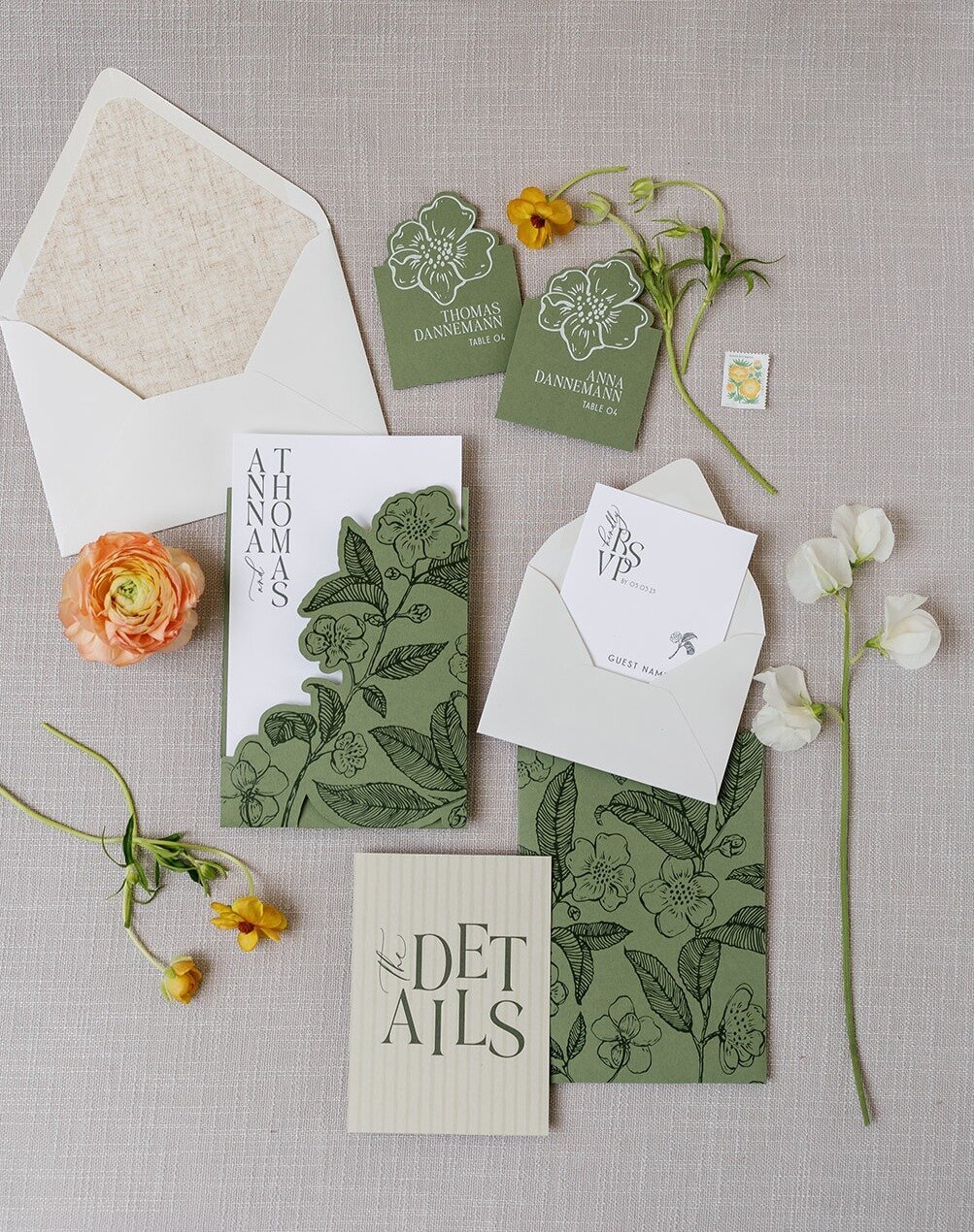 green-floral-wedding-invitation