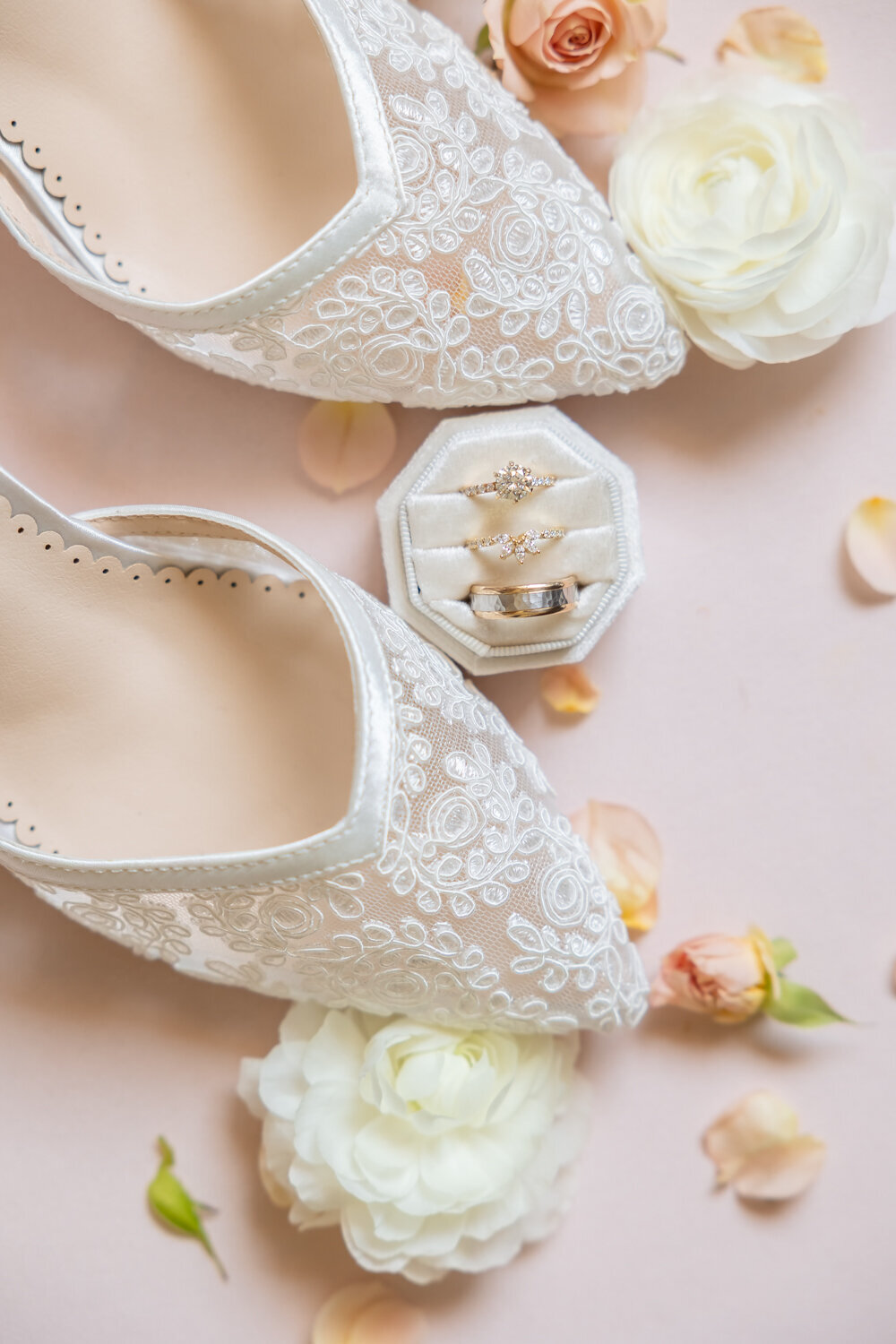 Detail Photos of shoes and wedding rings at Dolphin Bay Resort & Spa in Pismo Beach