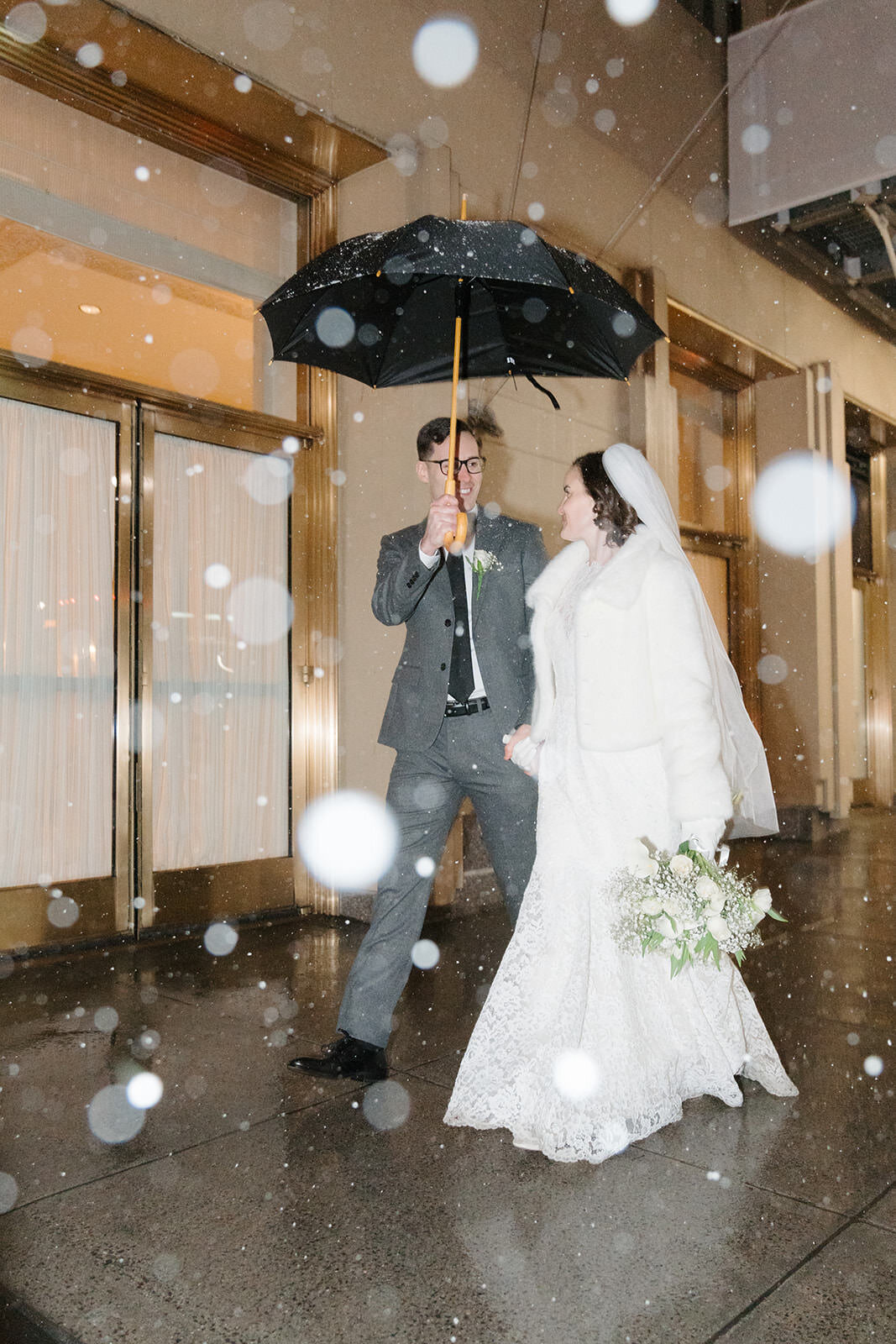 Snowy night time wedding portraits New York City wedding | Oduma photography-100