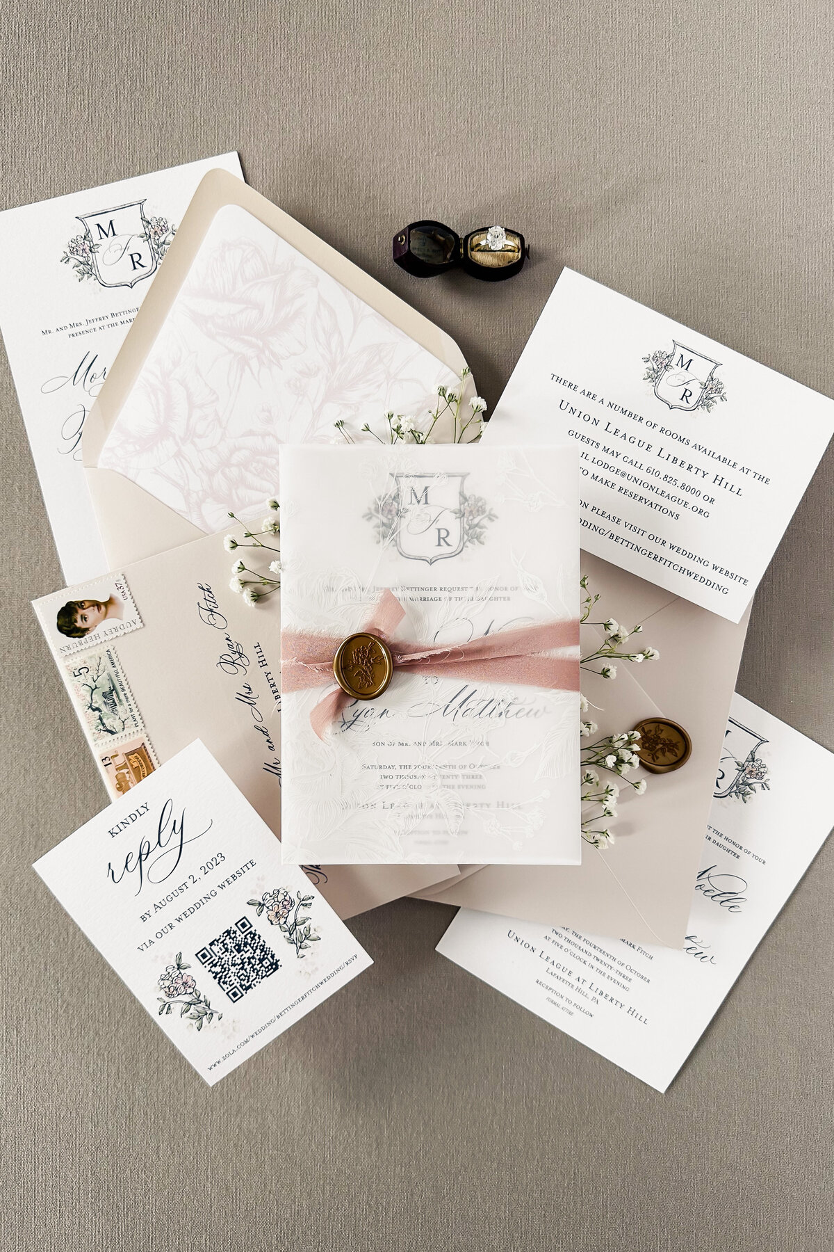 Romantic-Whimiscal-Custom-Wedding-Invitations-Silk-Ribbon-Wax-Seal-1