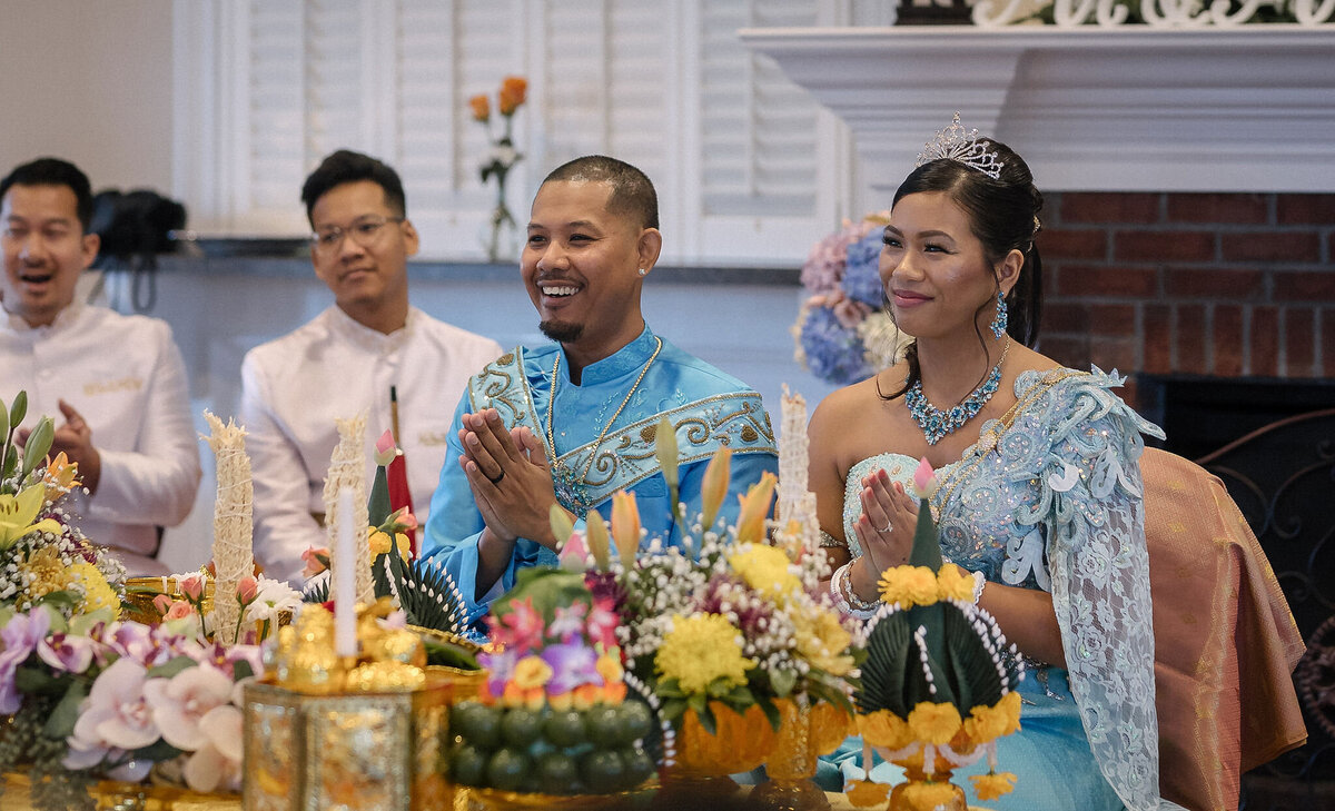 Bride and groom in traditional Khmer wedding outfits | Khmer Wedding Photographer, Phavy Photography