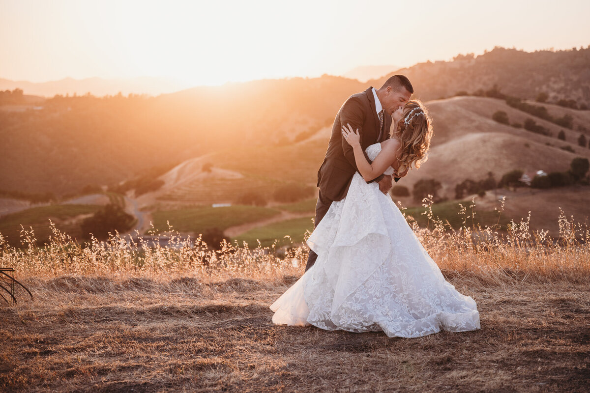 Bride and groom kissing in a California elopement