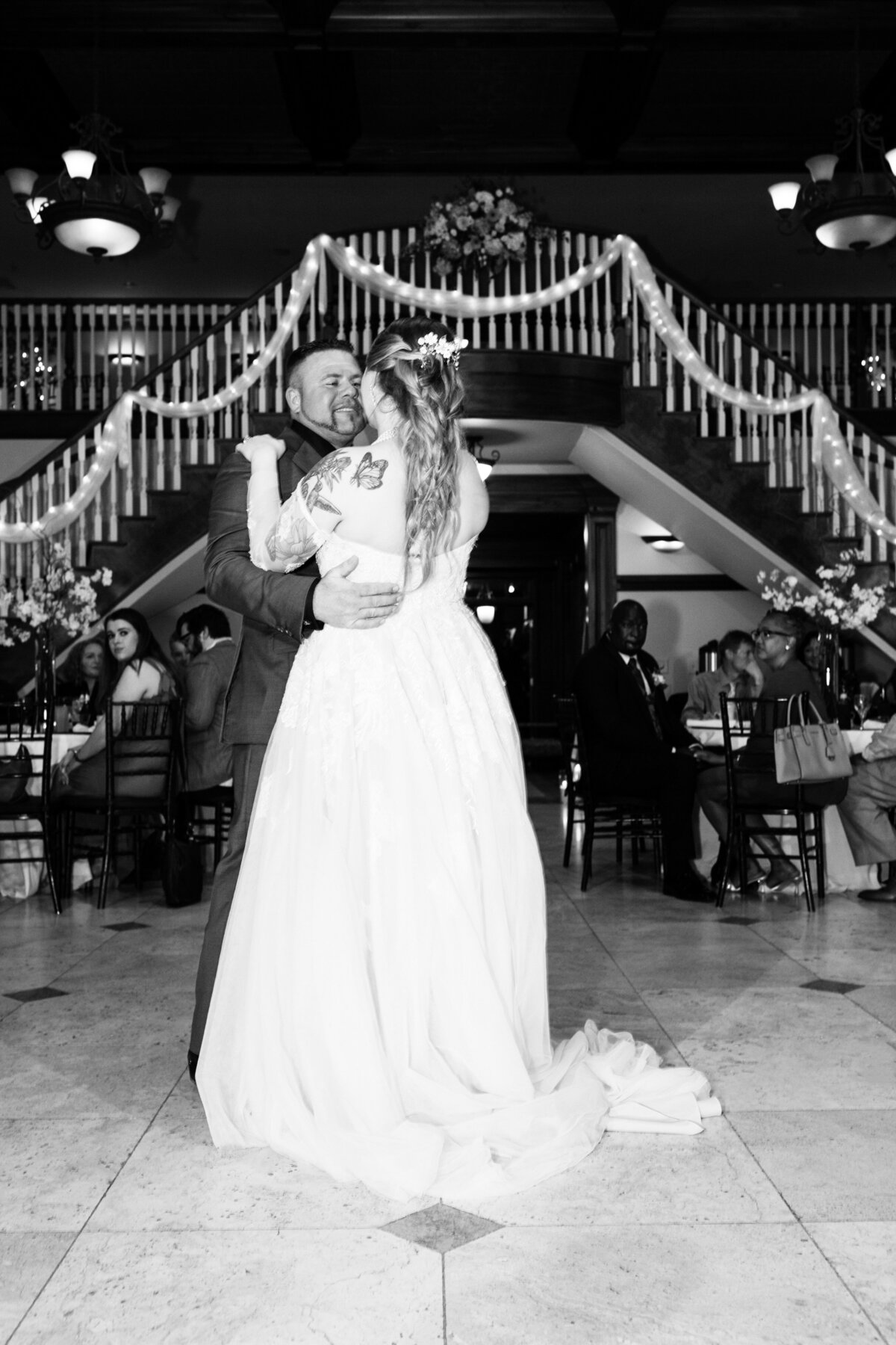 Carl-House-Wedding-First-Dance-Bride-Groom-Black-White