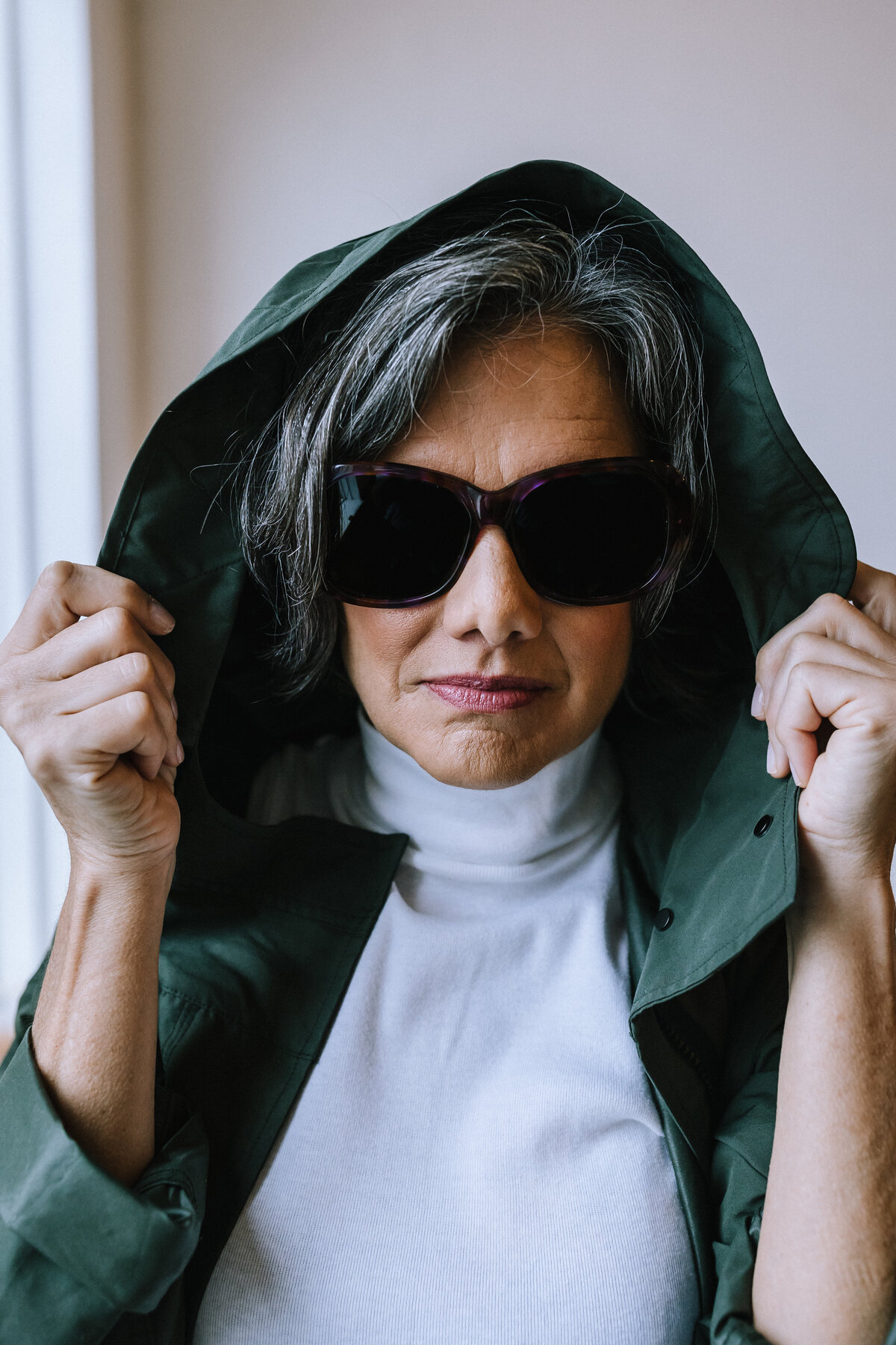 Woman wearing glasses for branding photos for North Point Eyewear of Pittsburgh. 