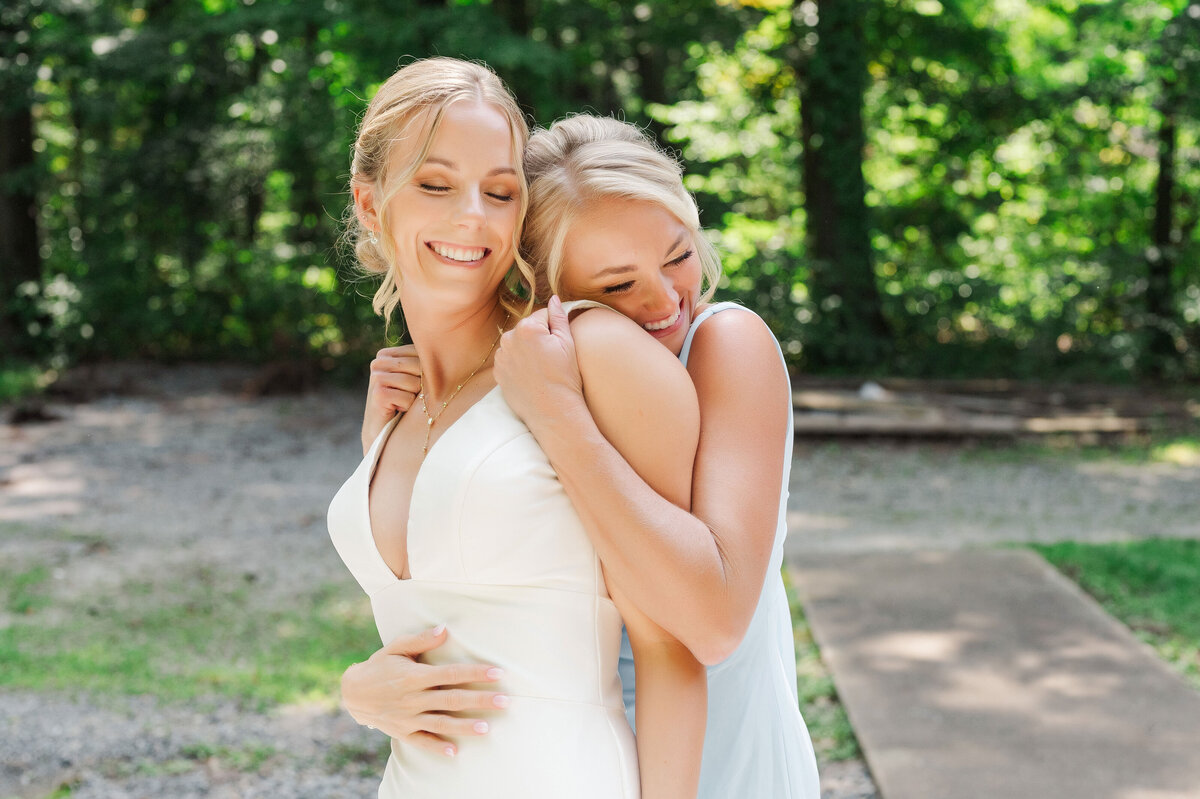 bride getting ready at private cabin at YMCA Camp Kon-O-Kwee