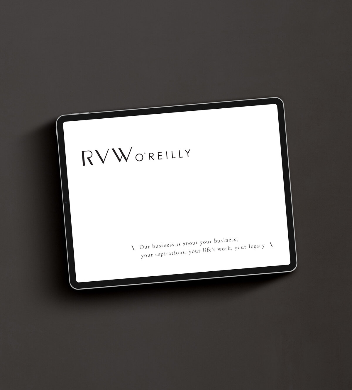 RVW logo and typography deisgn for cutsom branding project displayed on ipad.
