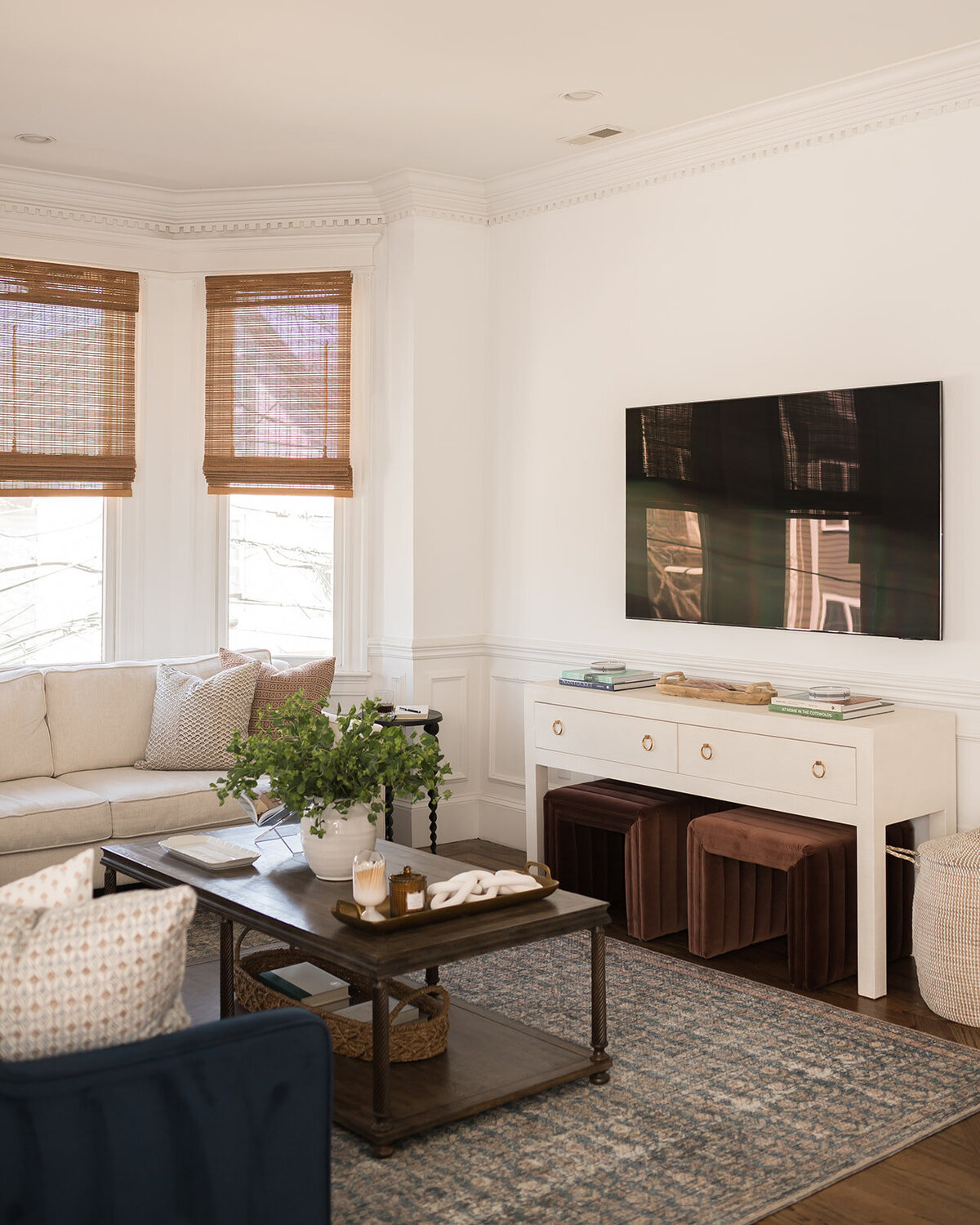 melinda chesson interiors boston living room with wooden coffee table and rug