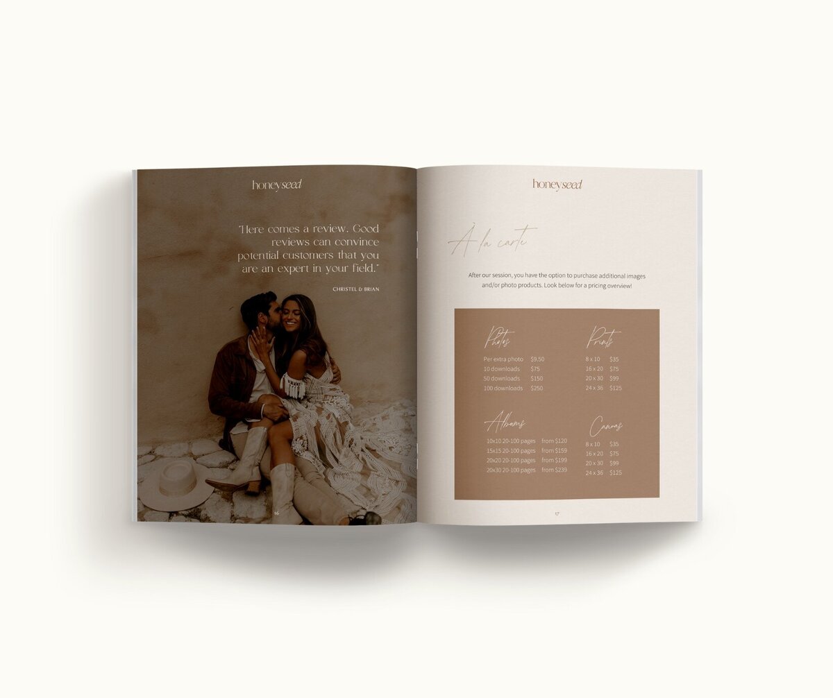 Boho pricing guide template for photographers Honey Seed 9