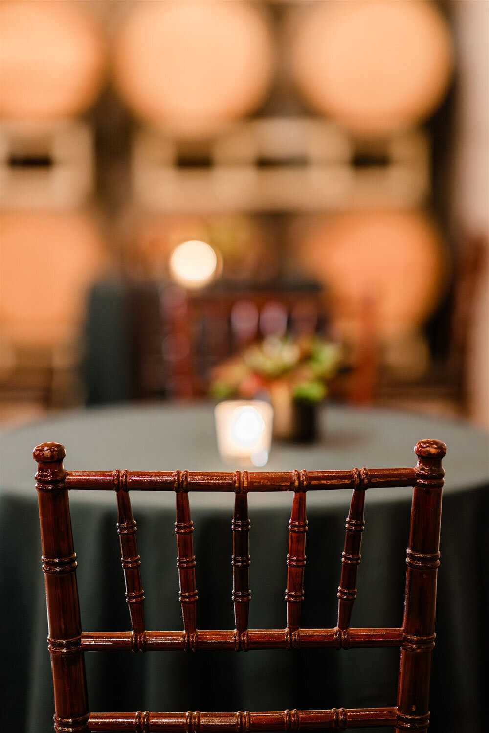 Wooden chair at the barrel room of Chateau Lill