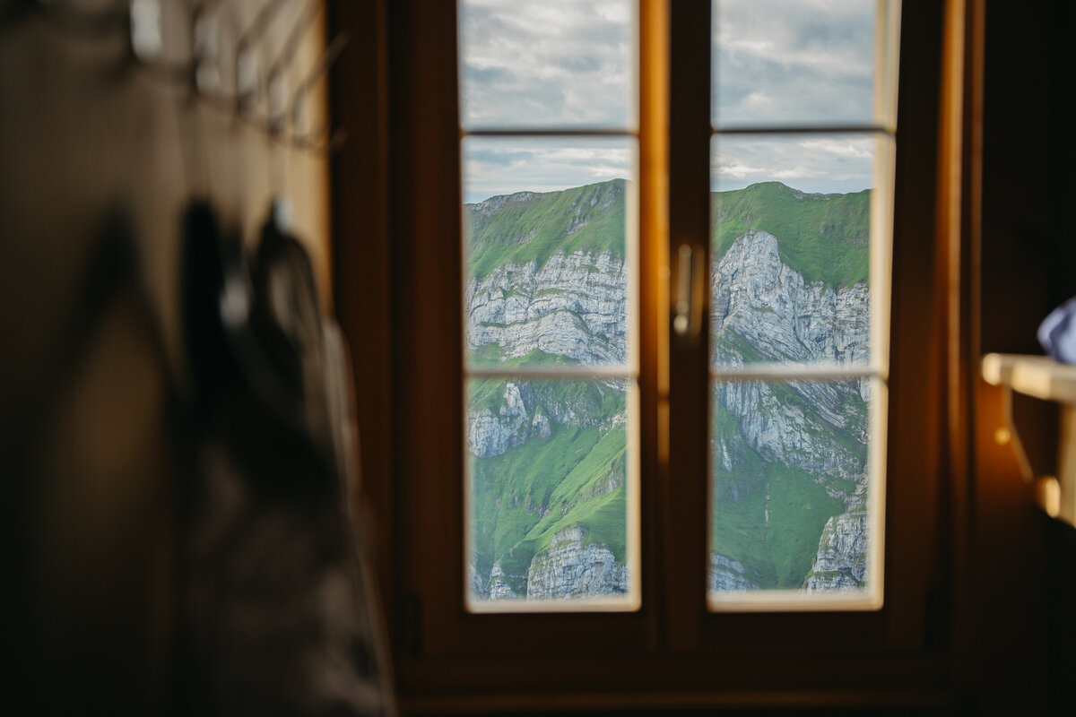 View from the room of the couple for their elopement in Appenzell Switzerland
