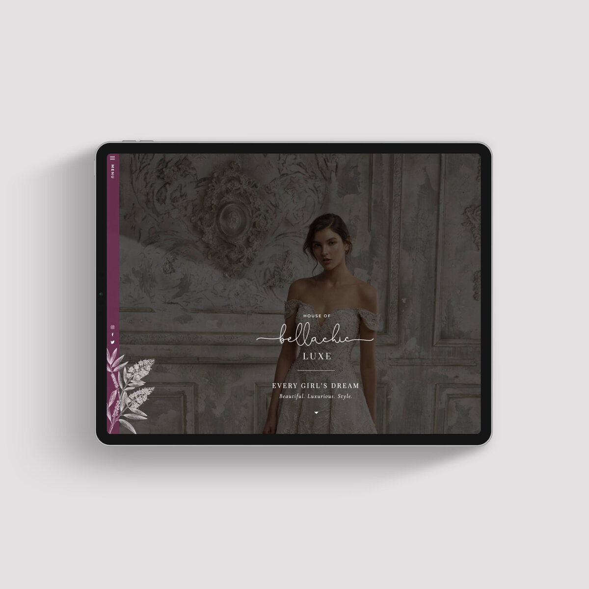 Experience the delicate beauty of custom web design as a wedding event planner's website, adorned with intricate floral details, shines on an iPad screen.