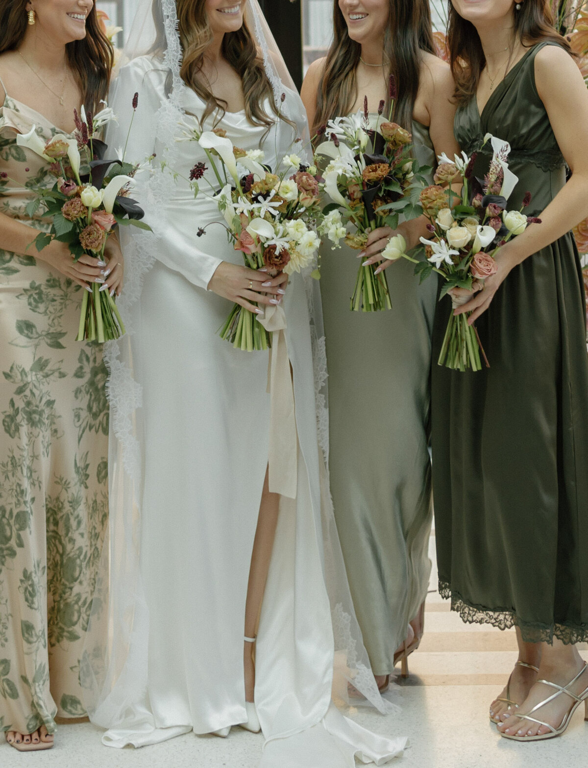 different bridesmaids dresses, fall wedding, Michigan wedding Shinola Hotel