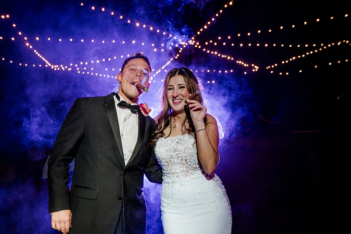 smoking bride and groom photos