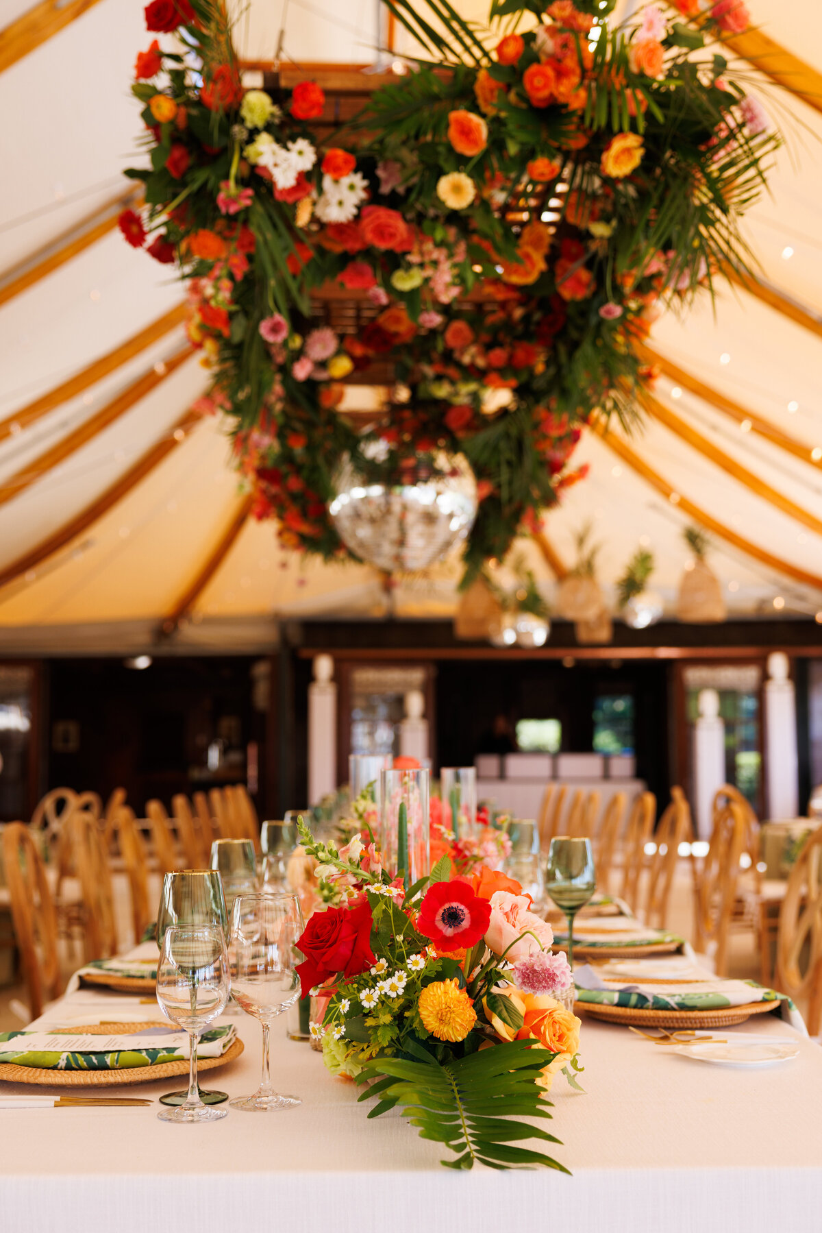 Tropical Inspired Castle Hill Inn Tented Wedding Reception