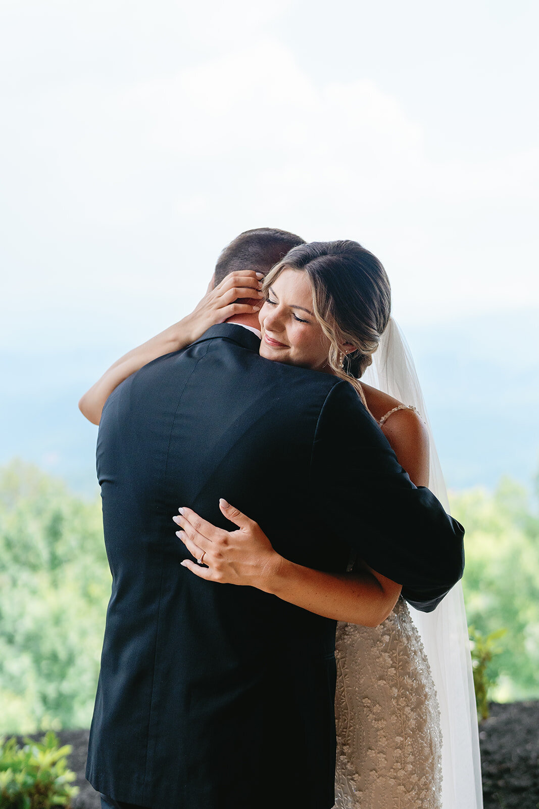 Emotional first look between a bride and groom at The Trillium