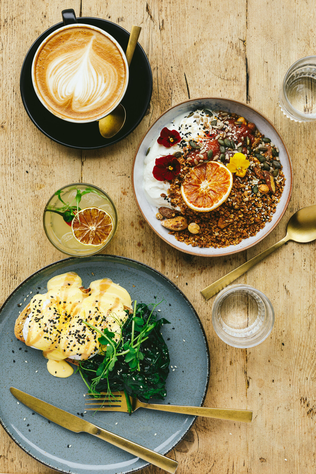Cafe Brunch with Eggs and Grenola