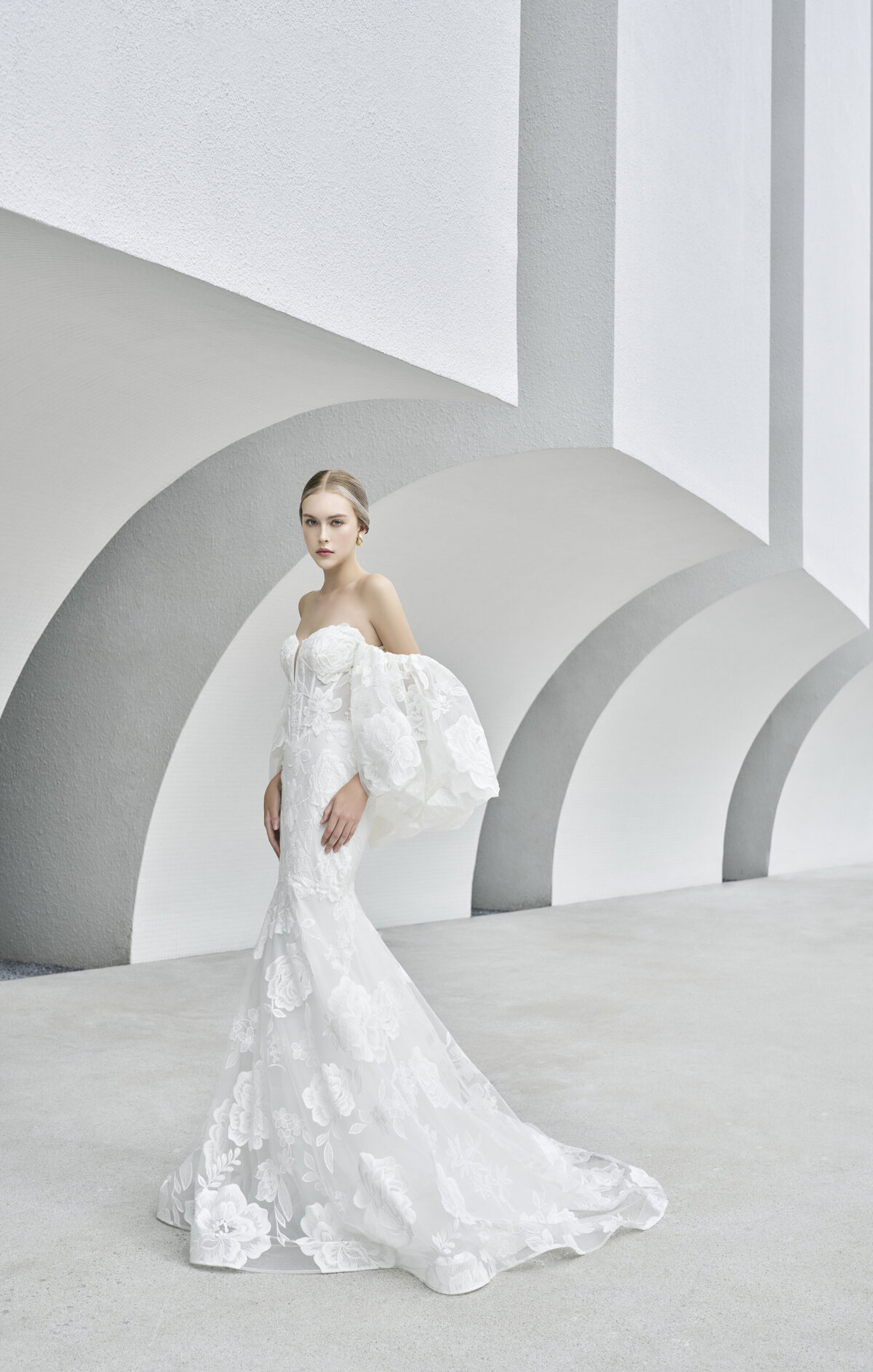 Fitted Lace Wedding Dress with basque waist
