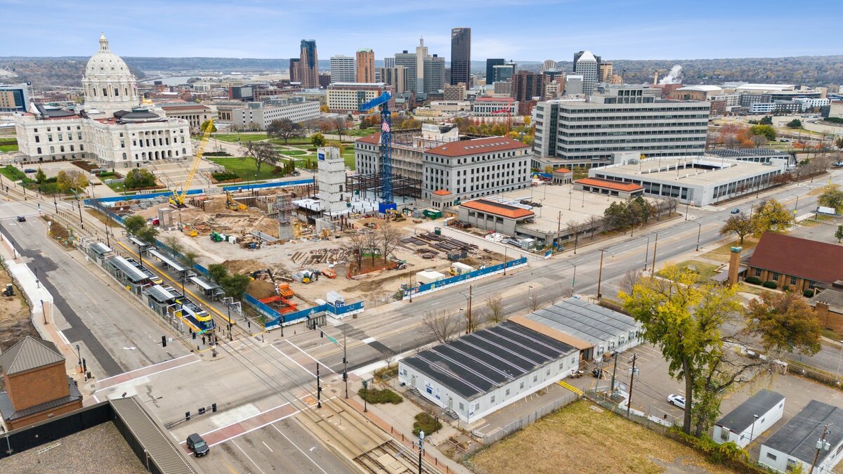 Temporary trailers at a St. Paul, MN construction site