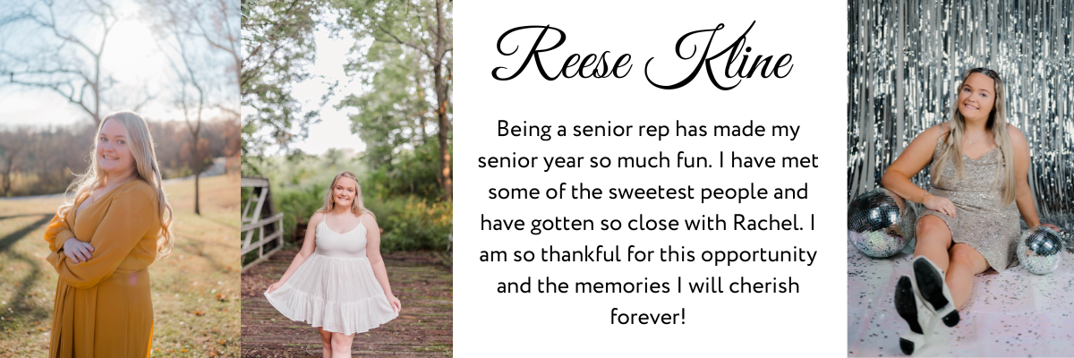 A Rachel B Photography Senior Rep Team Member poses for the camera outside and in Studio 125 in different dresses.