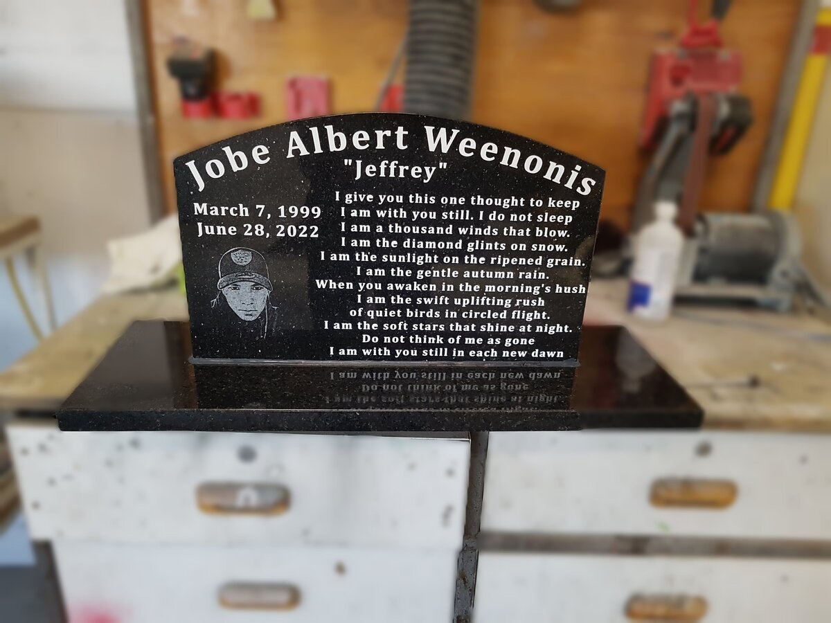 Weenonis Custom First Nation Headstone Saskatchewan