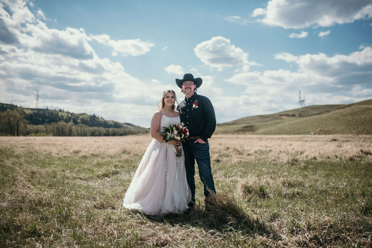 Newly wed wedding day man in cowboy hat