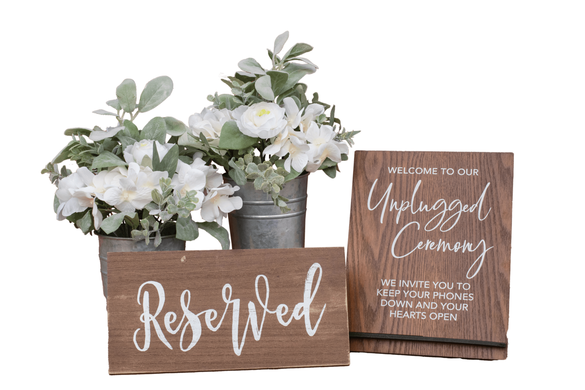 unplugged ceremony sign and reserved sign