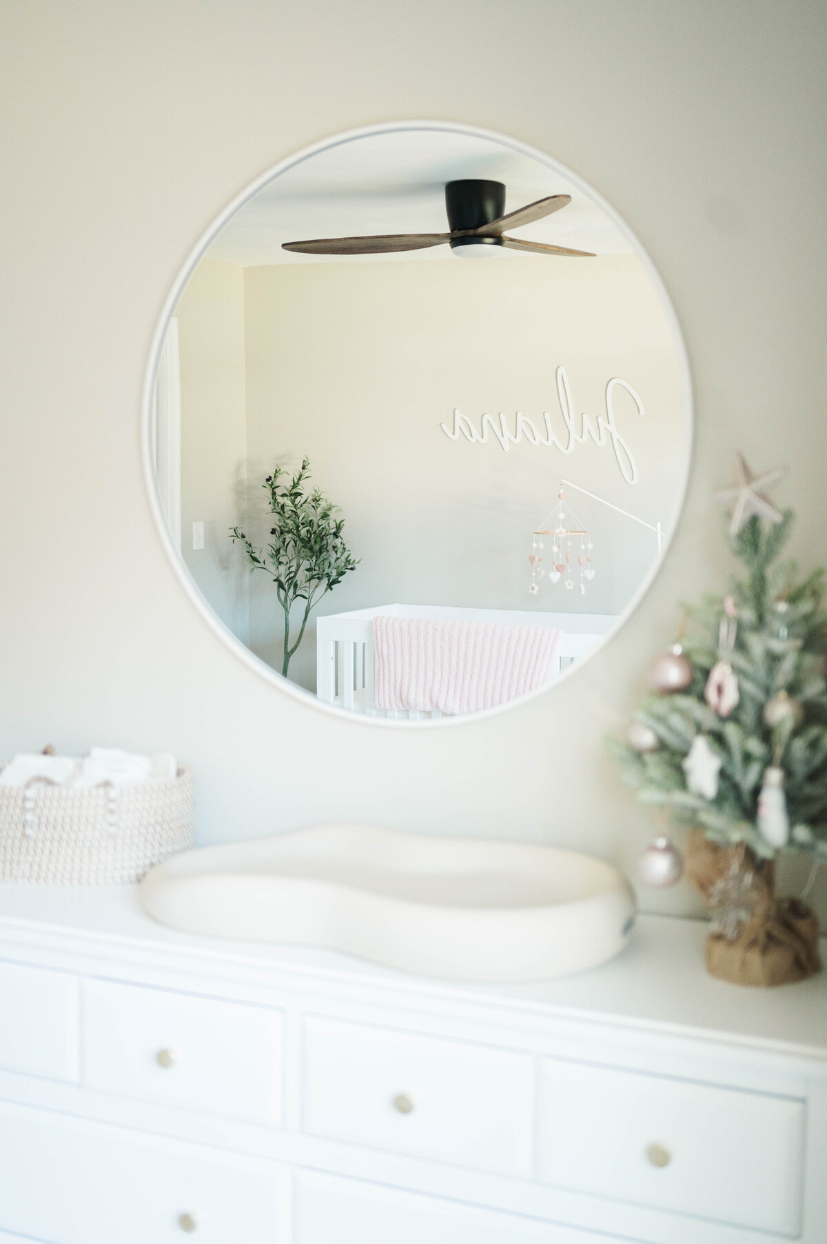 Newborn nursery mirror and changing table taken in Douglas, MA by the best newborn photographer in central Massachsuetts