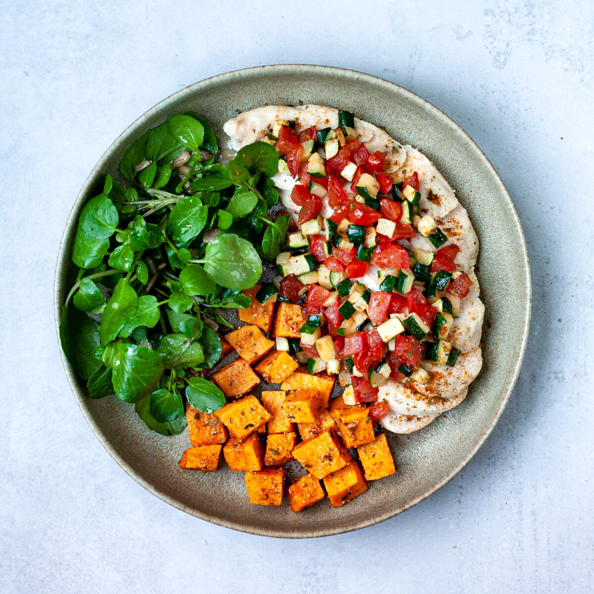 Alicja Sieronski Food Photograper and Food Stylist -- fooditrust chicken fillet with tomatoe courgette and sweet potato