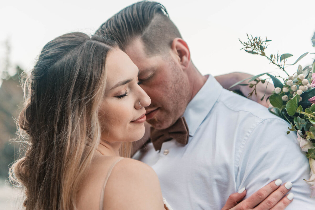 Beach Elopement couple close up