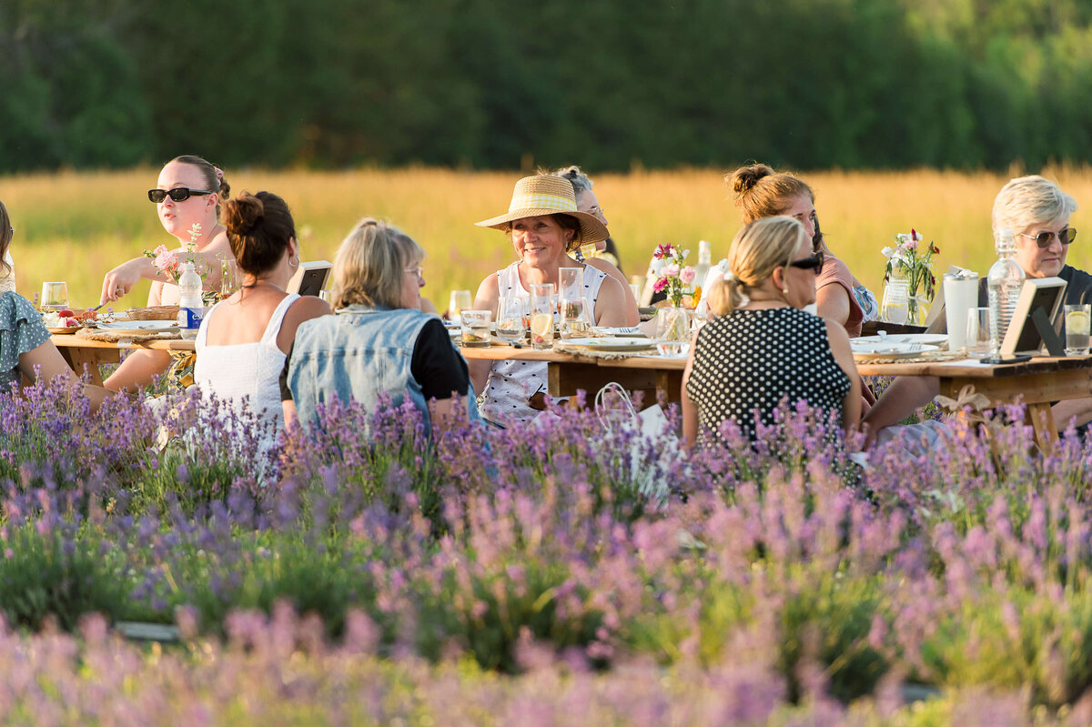 a wide angle of photo of guests sitting and sharing a charcuterie picnic at Soiree in the Field.  a closeup photo of the charcuterie served to guests at Soiree in the Field.  Captured by Ottawa Event Photographer JEMMAN Photography COMMERCIAL