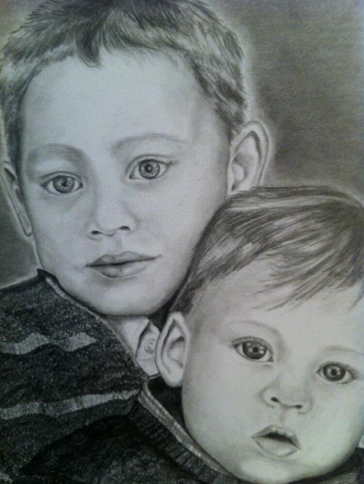 Pencil portrait of two boys