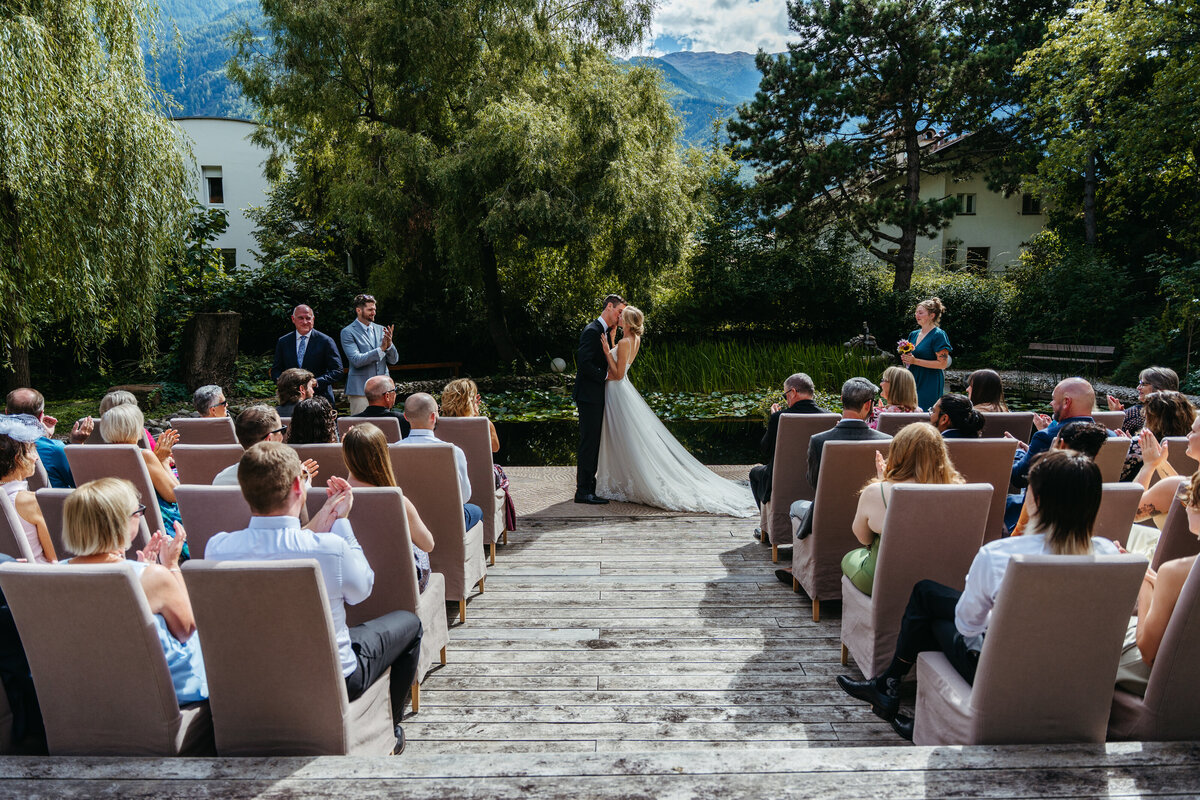 vegan wedding ceremony on natural pond dock