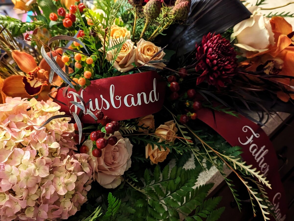 funeral and sympathy floral ribbon detail