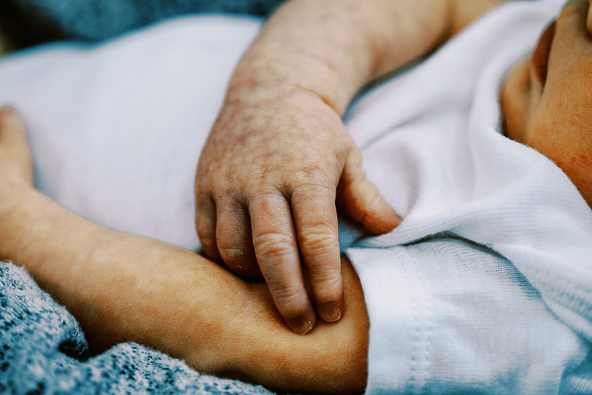 detail shot of a newborn baby hand